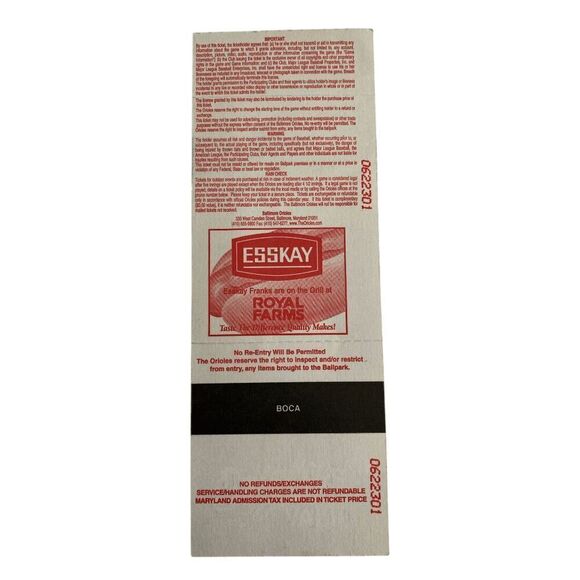 Baltimore Orioles vs New York Yankees Sep 11 2004 Ticket Stub - Picture 2 of 2